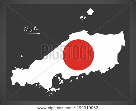 Chugoku Map Of Japan With Japanese National Flag Illustration