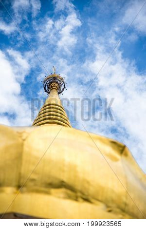 Large Golden Temple With Sky Background, Name Is Phra Maha Chedi Srivang Chai, Located In Lamphun, T