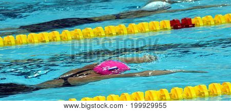 Hong Kong China - Oct 30 2016. Olympian and world champion swimmer Yulia YEFIMOVA (RUS) swimming in the Women's Breaststroke 200m Final. FINA Swimming World Cup Victoria Park Swimming Pool.