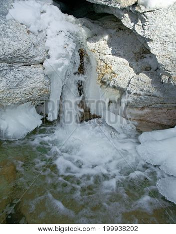 Waterfall holy stream. Arhangelsk region; Russia.  Russian  landscape
