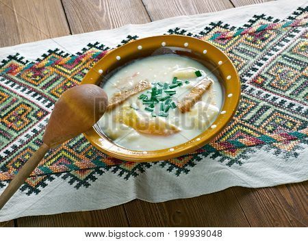 hungarina potato soup Krumplileves, close up meal