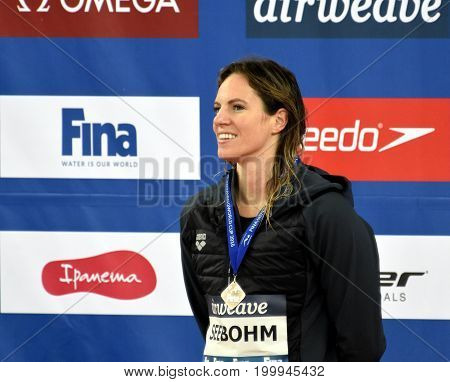 Hong Kong China - Oct 30 2016. SEEBOHM Emily (AUS) at the Victory Ceremony of the Women's Individual Medley 100m. FINA Swimming World Cup.
