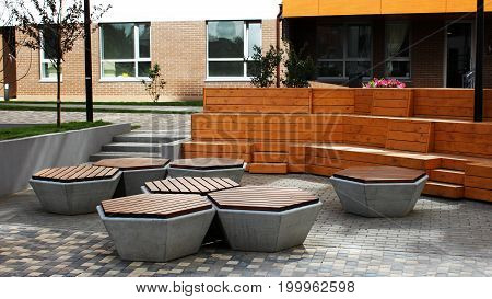 A Place Of Rest In A Residential Yard, Beautiful New Benches