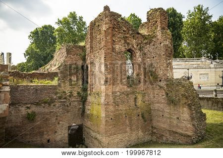 The ruins wall near Porta Galliera in Bologna Italy