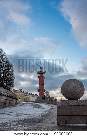 View on Vasilyevsky island in the winter Saint Petersburg Russia