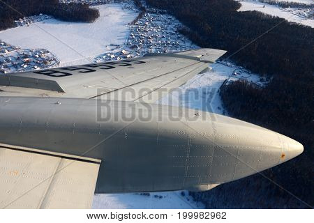 Chkalovsky, Moscow Region, Russia - February 20, 2011: Tupolev Tu-154B-2 RA-85555 of Russian Air Force wing view.