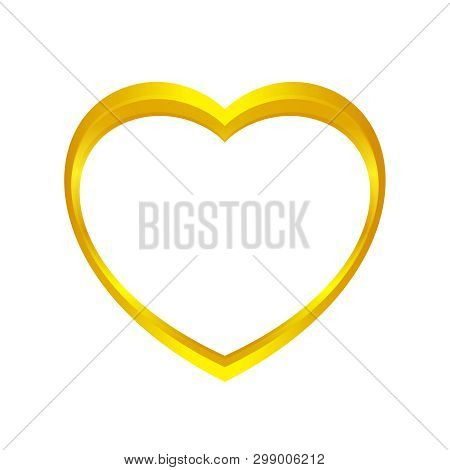 Gold Heart Shape Isolated On White Background, Golden Heart Shaped Icon, Gold Heart Logo, Image Of G