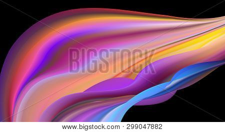 Colorful Flow Brushstroke. Wabe Sea Isolated Line.. Realistic Volume Brush Stroke. Liquid Paint Ink 