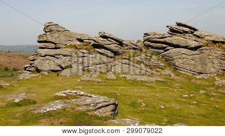 Granite Rock Outcrop At Hound Tor, Dartmoor, Devon, England