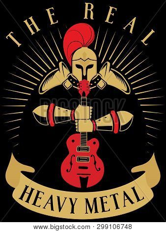 Music Poster Medival Knight Hold Guitar Illustration.suitable For T-shirt Print, Street Wear Vector 
