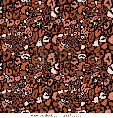 Seamless Leopard Wild Nature Pattern On Black. Animal Print.