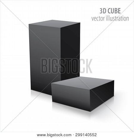Two 3d Cubes Black Isolated On White Background