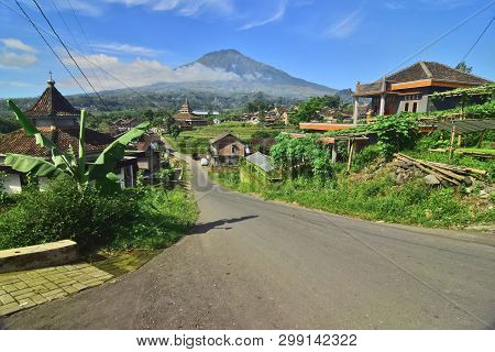 Views Of The Beautiful Natural Mountain Landscape In A Village In Central Java. This Mountain Is Nam