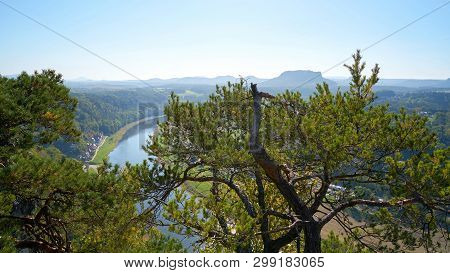 View From The Rock Formation Bastei In The Elbe Sandstone Mountains To The Valley Of The Elbe