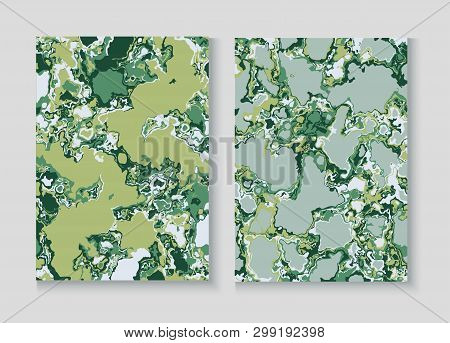 Fluid Paint Marble Vector Background Set. Granite, Pebble Poster. Terrazzo Wall Textured Organic Cov