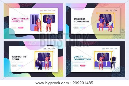 Public Transport Metro Website Landing Page Templates Set. Passengers In Underground, Tourists And N