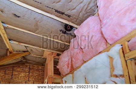 Wooden Frame For Construction And Renovation Future Walls Insulated With Rock Wool And Fiberglass In