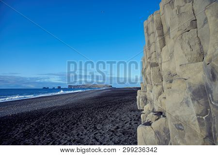 View Of The Shore With Black Sand In Iceland