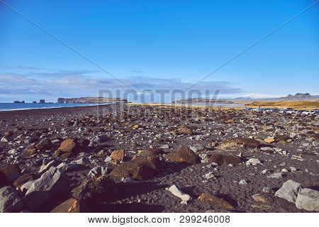 View Of The Shore With Black Sand In Iceland
