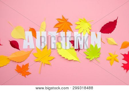 Letter Autumn Cut From Paper With Paper Autumn Leaves