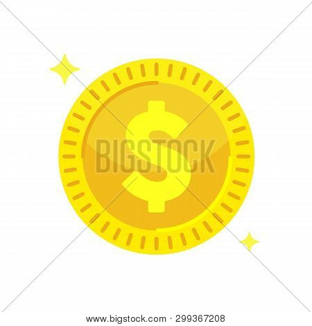 Yellow Golden Dollar Coin. Money Vector Element. Casino Jackpot Win Symbol.  Cartoon Illustration In