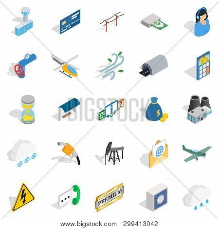 Aeronautical Icons Set. Isometric Set Of 25 Aeronautical Icons For Web Isolated On White Background