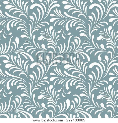 Floral Seamless Pattern With Leaves. Abstract Swirl Line Leaf Bloom ...