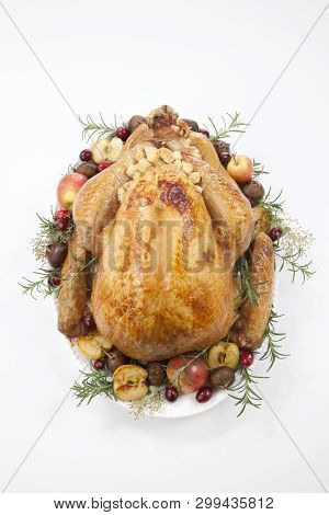 Roasted Turkey With Grab Apples Over White