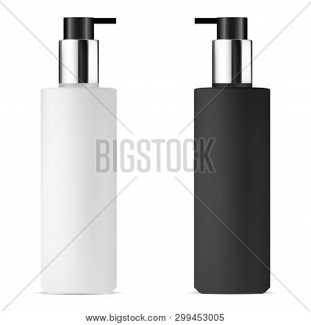 Pump Dispenser Buttle. Isolated Beauty Care Container For Cosmetic Cream, Liquid. Black And White Pl