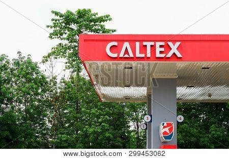Bangkok Thailand - 6 June 2018 : Caltex Gas Station Pump Fuel Service In Caltex Logo On Gas Station 