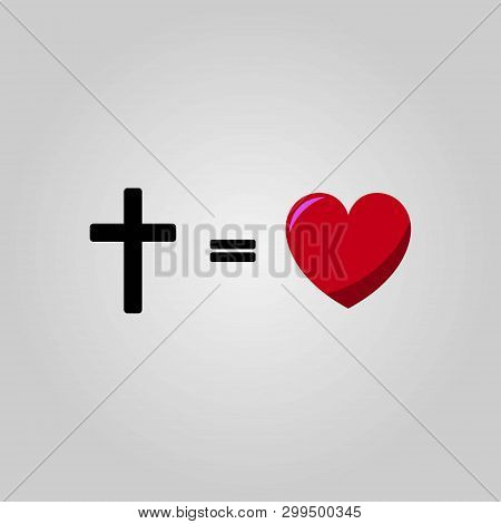 Heart And Cross Icon On White Background.