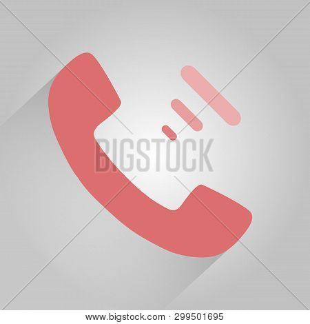 Flat Pink Phone Icon On Gray Background With Shadow