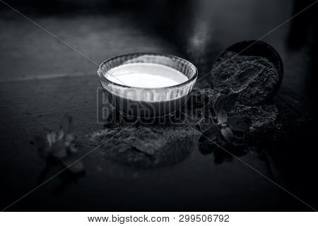 Ayurvedic Herb Brahmi Or Waterhyssop With Its Beneficial Paste Ina  Glass Bowl Along With Its Powder