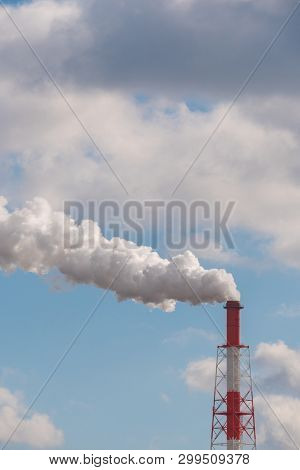 Smoke Stack From Industrial Chimney, Air Pollution.