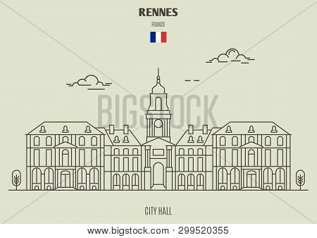 City Hall In Rennes, France. Landmark Icon In Linear Style