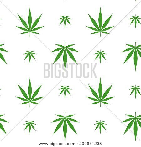 Vector Seamless Pattern With Marijuana Leaf, Cannabis.