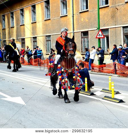 Brasov, Transylvania, Romania, April 15 2018, Riders Celebrating Of The Day So Call Juni Parade. A M