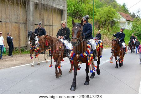 Brasov, Transylvania, Romania, April 15 2018, Riders Celebrating Of The Day So Call Juni Parade. A M