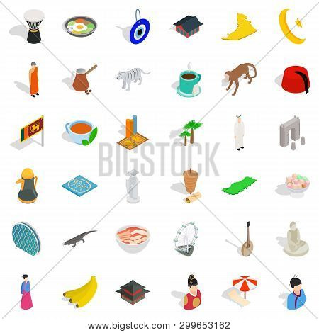 Sultan Icons Set. Isometric Style Of 36 Sultan Icons For Web Isolated On White Background