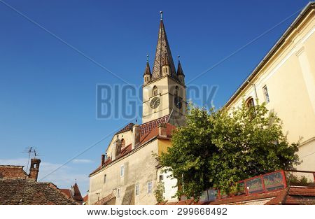 gothic style S. Mary Lutheran Cathedral in Sibiu center, Romania
