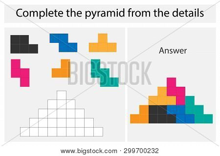Puzzle Game With Colorful Details For Children, Complete Pyramid, Middle Level, Education Game For K
