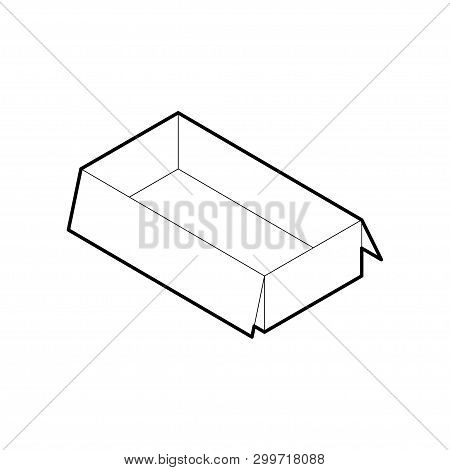 Outline Box Icon. Empty Cardboard Corrugated Box With 2 Top Flaps Open. Isometric Vector Isolated On