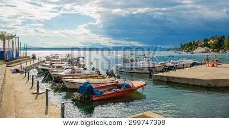 Porec, Croatia - July 11, 2014:  Small Mediterranean Port Before Storm In Porec, Croatia