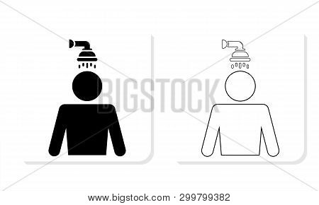 Man Shower Black And White Square Icon - Illustration