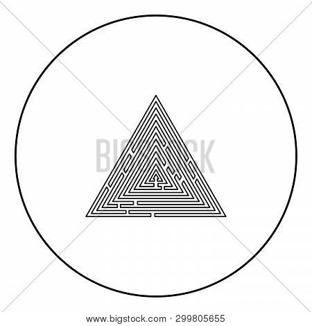Triangular Labyrinth Maze Conundrum Labyrinth Conundrum Icon In Circle Round Outline Black Color Vec