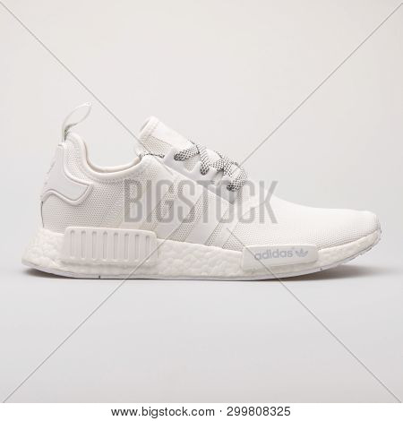 Vienna, Austria - August 28, 2017: Adidas Nmd R1 White Sneaker On White Background.