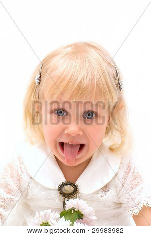 	funny little girl with a sticking out tongue