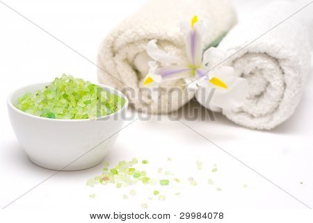 	Salt bath with a white towel