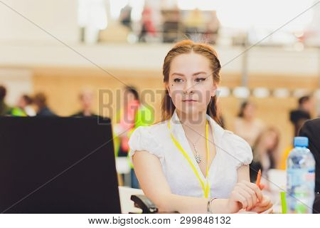 Female Judge Referee Of A Sports Event At The Table.