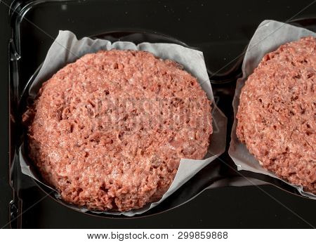 Close Shot Of The Meat Like Plant-based Patties For Vegetarian Beef Burgers